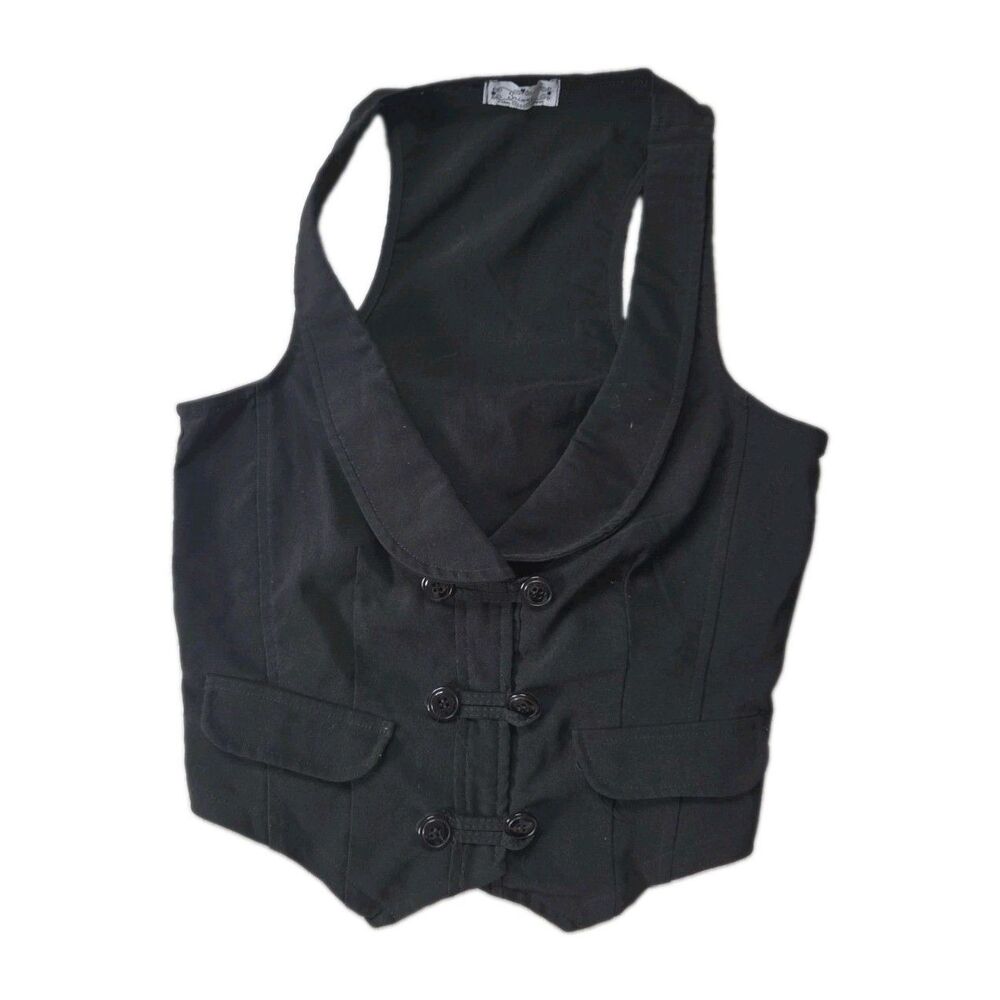 Trixxi Black Tailored Vest Button Front Racerback Tie Back Womens Size S GUC